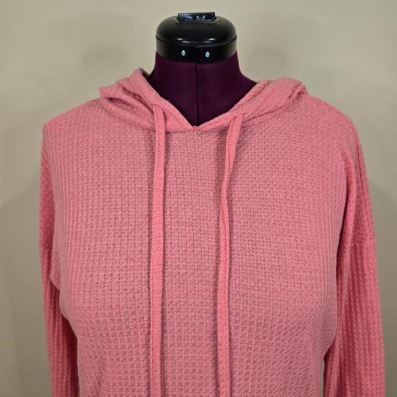 Women's LC Lauren Conrad Pink Shimmer Waffle Knit Hooded Top | Size Medium - Picture 4 of 11